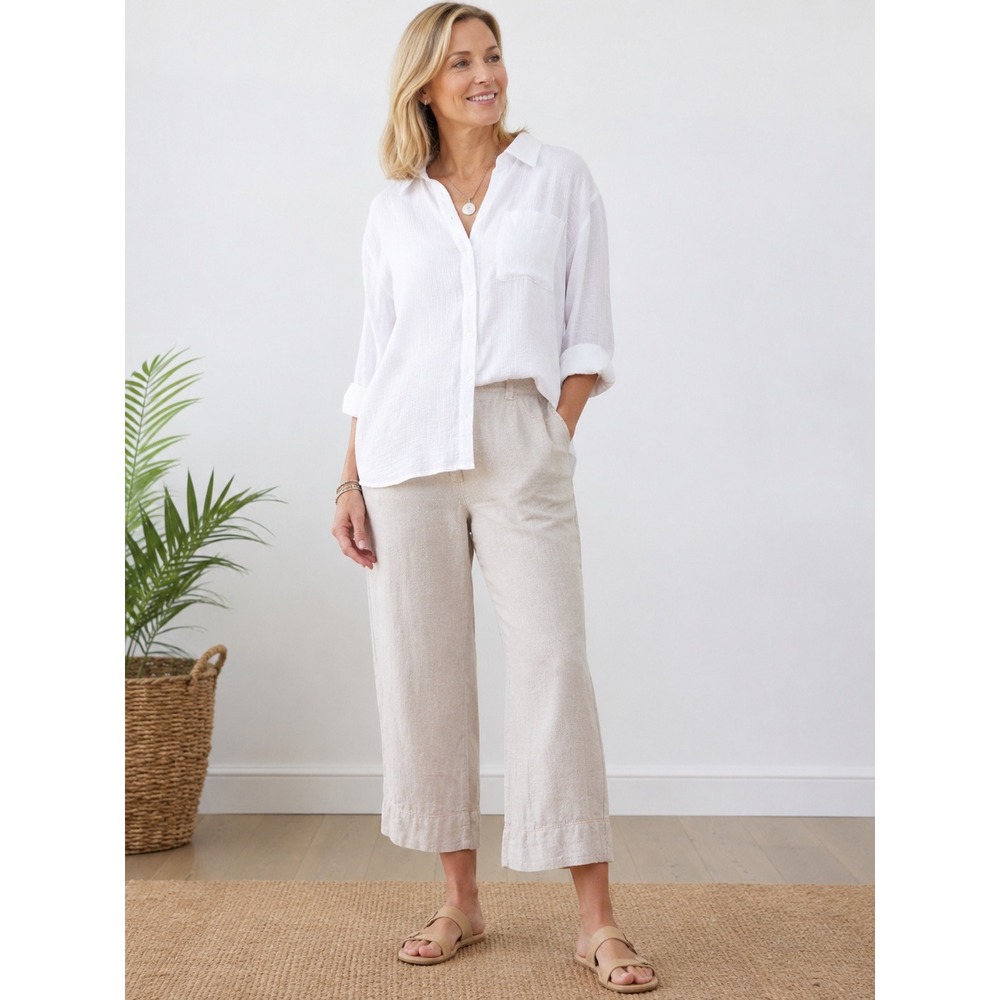 Sigrid Olsen Linen Pants Tan Orange Stitching 12 Coastal Grandmother Resortβ